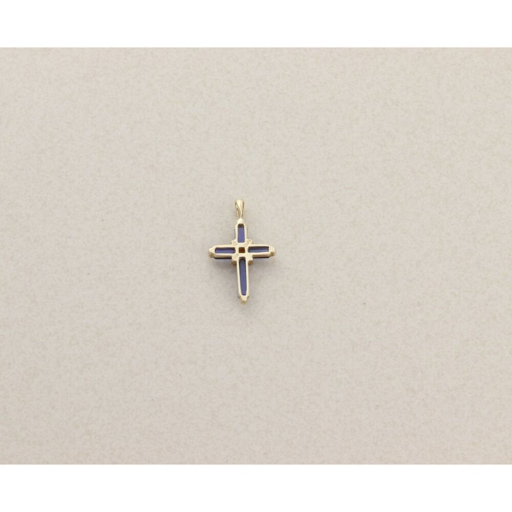 Pendant Only 10k Yellow Gold Lab Created Blue Sapphire and Diamond Cross Pendant - Picture 7 of 7